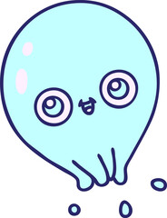 cartoon of a cute jellyfish swimming in bright neon color