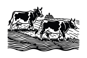 Cows Grazing by a Lakeside – Vector Farm Scene
