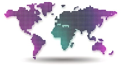 Dotted world map with vibrant gradients.