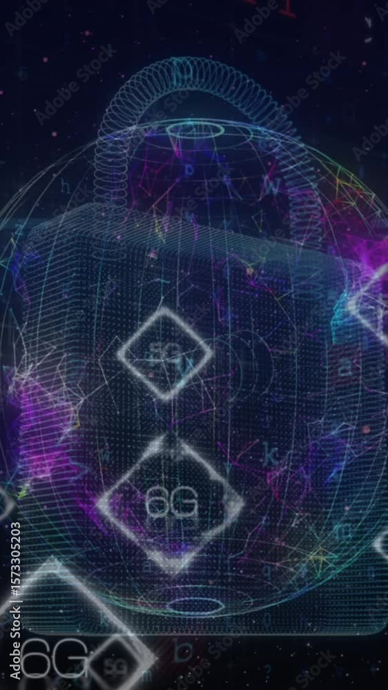 Poster animation of data processing over padlock on black background