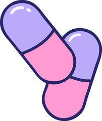 iconic tattoo style image of a pills in bright neon color