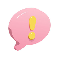Fototapeta premium Pink speech bubble with yellow exclamation mark isolated on transparent background