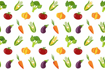 Colorful cartoon vegetables pattern with broccoli corn tomato carrot and eggplant