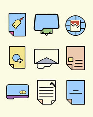 Collection of simple colorful icons representing documents and office tasks