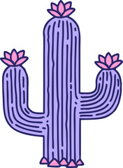 iconic tattoo style image of a cactus in bright neon color