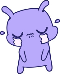 freehand drawn cartoon of cute sad alien in bright neon color