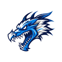 Ferocious Ice Dragon Head Logo - Blue & White Mythical Beast Mascot Design for Esports, Gaming, Sports Teams, and Brands