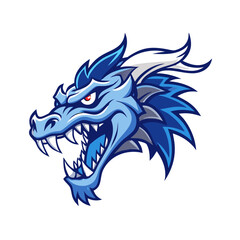 Ferocious Ice Dragon Head Logo - Blue & White Mythical Beast Mascot Design for Esports, Gaming, Sports Teams, and Brands