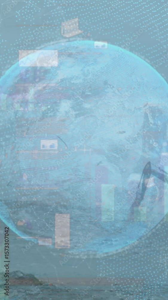 Poster animation of globe with network of connections over spinning