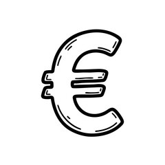 Obraz premium Doodle of currency symbol euro in black and white sketch style 