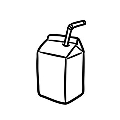 Juice box with straw in black and white sketch style  
