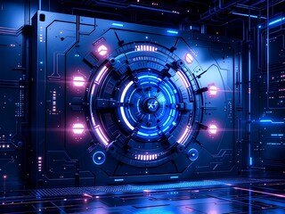 Obraz premium Complex Circular Vault Door in a Futuristic High Security Chamber