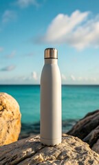 Reusable Water Bottle at Beach Silhouette