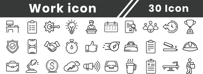 Work, Task line editable icon set collection. editable file. Containing checklist, poll, multitasking, decision, voting, checkbox, checkmark and more. Editable stroke. Vector illustration