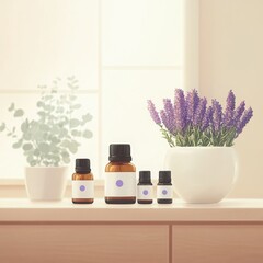 A clean skincare mockup featuring refillable cosmetic containers and beauty products.