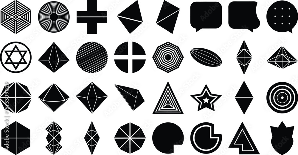 Poster vector art of a collection of geometric shapes and abstract icons for modern design isolated on tran