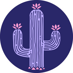 iconic tattoo style image of a cactus in bright neon color