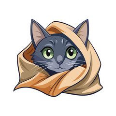 Cute Cat Hiding Under Blanket with Only Eyes Showing Vector Illustration on White Background – Cozy, Minimalist, Funny Animal Art for Pet Lovers