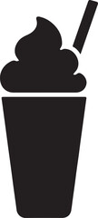 Silhouette vector of a milkshake in a tall cup with straw and whipped topping, perfect for drink and dessert themes.