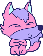 cartoon wolf whistling in bright neon color