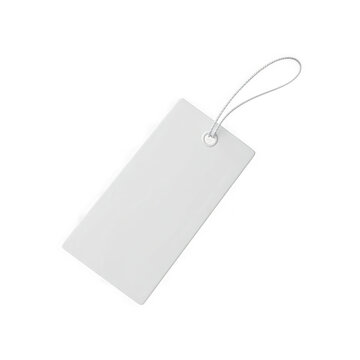 Blank white rectangular tag with string isolated on transparent background