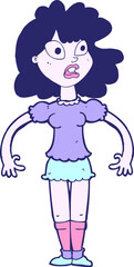 cartoon pretty girl with shocked expression in bright neon color