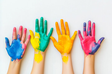 Vibrant Hands Covered in Colorful Paint Symbolizing Unity and Equality - Generative AI