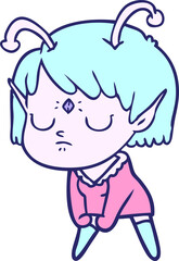 cartoon alien girl in bright neon color