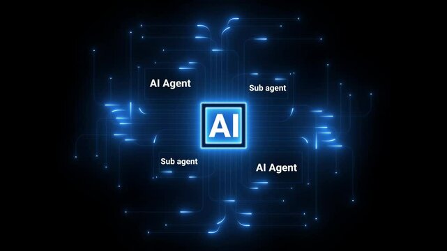 Multi function for Agentic AI technology motion background. Multi agent AI systems, Automate daily Tasks Smart AI solutions improve efficiency, Ai server is connected to each call system.