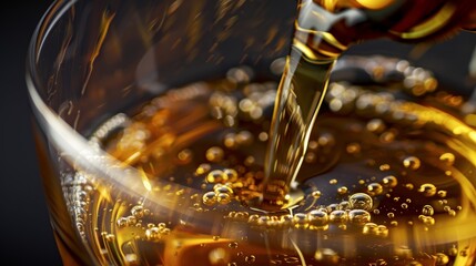The liquid pours into a glass highlighting its smooth velvety texture.