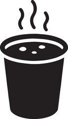 Silhouette vector of hot soup in a takeaway cup with steam rising, ideal for food delivery and winter meal themes.
