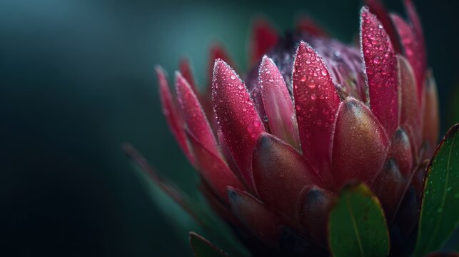 Close-up of a vibrant red protea flower