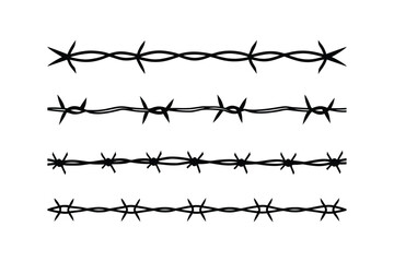 A set of black barbed wire strip vector illustration