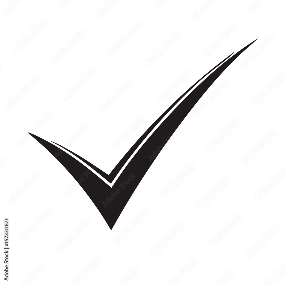 Poster graphic black check mark symbol with bold stroke and sharp points - verification icon