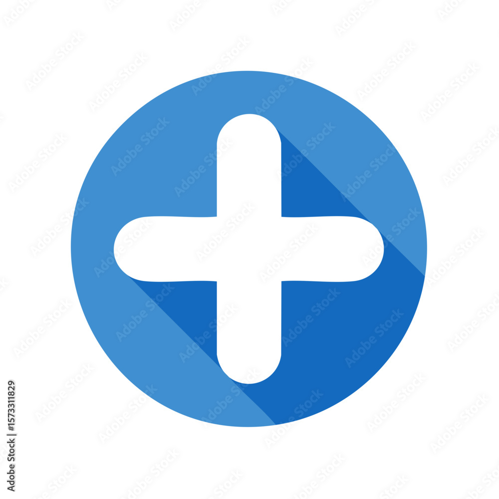 Poster blue circle icon with plus sign addition symbol interface flat design
