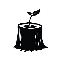 Tree stump with sprout sketch silhouette vector art illustration