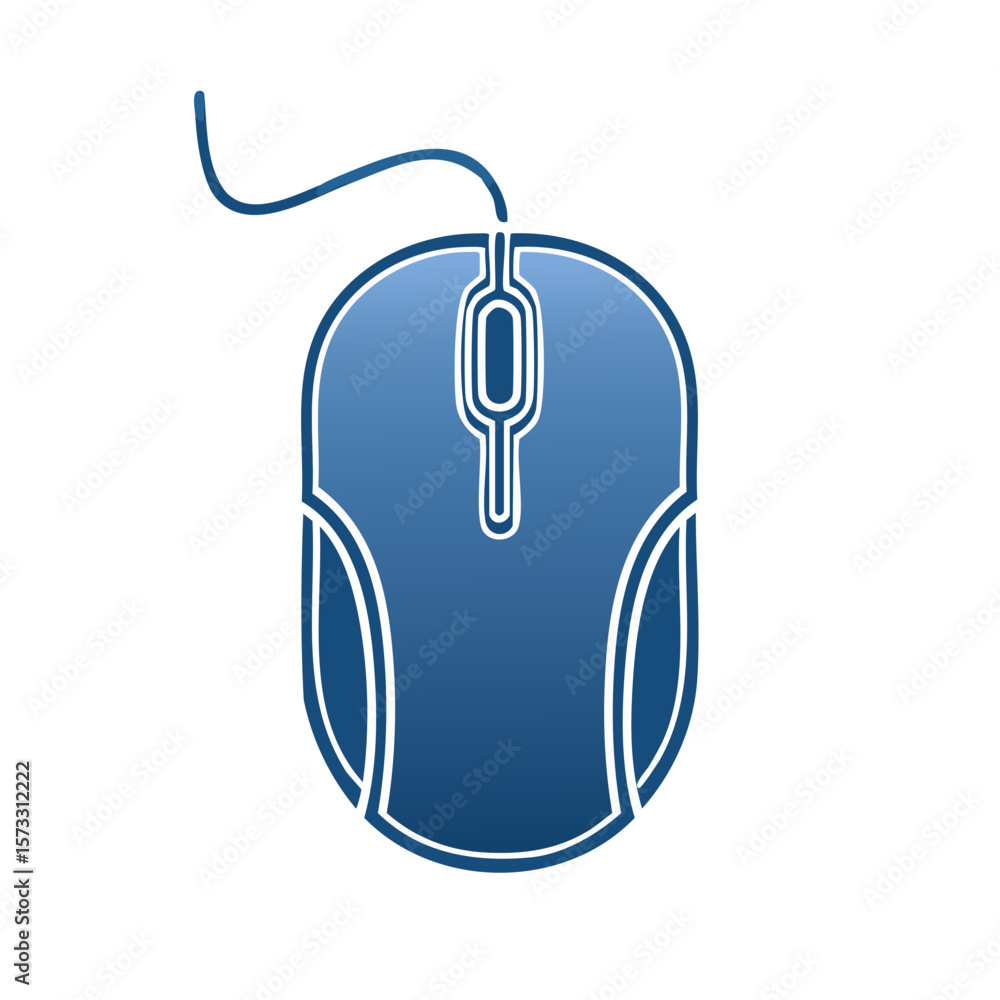 Fototapete Blue Computer Mouse with Cord, Navigation Tool Icon, Desktop Peripheral Device