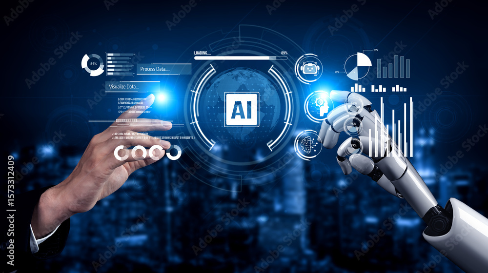 Poster ai assistant brain processor with llm technology, big data, machine learning, generative ai for busi