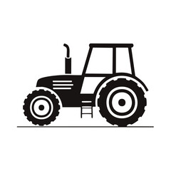 Black Tractor Silhouette Illustration  Vehicle for Agriculture and Farming on Plain Background