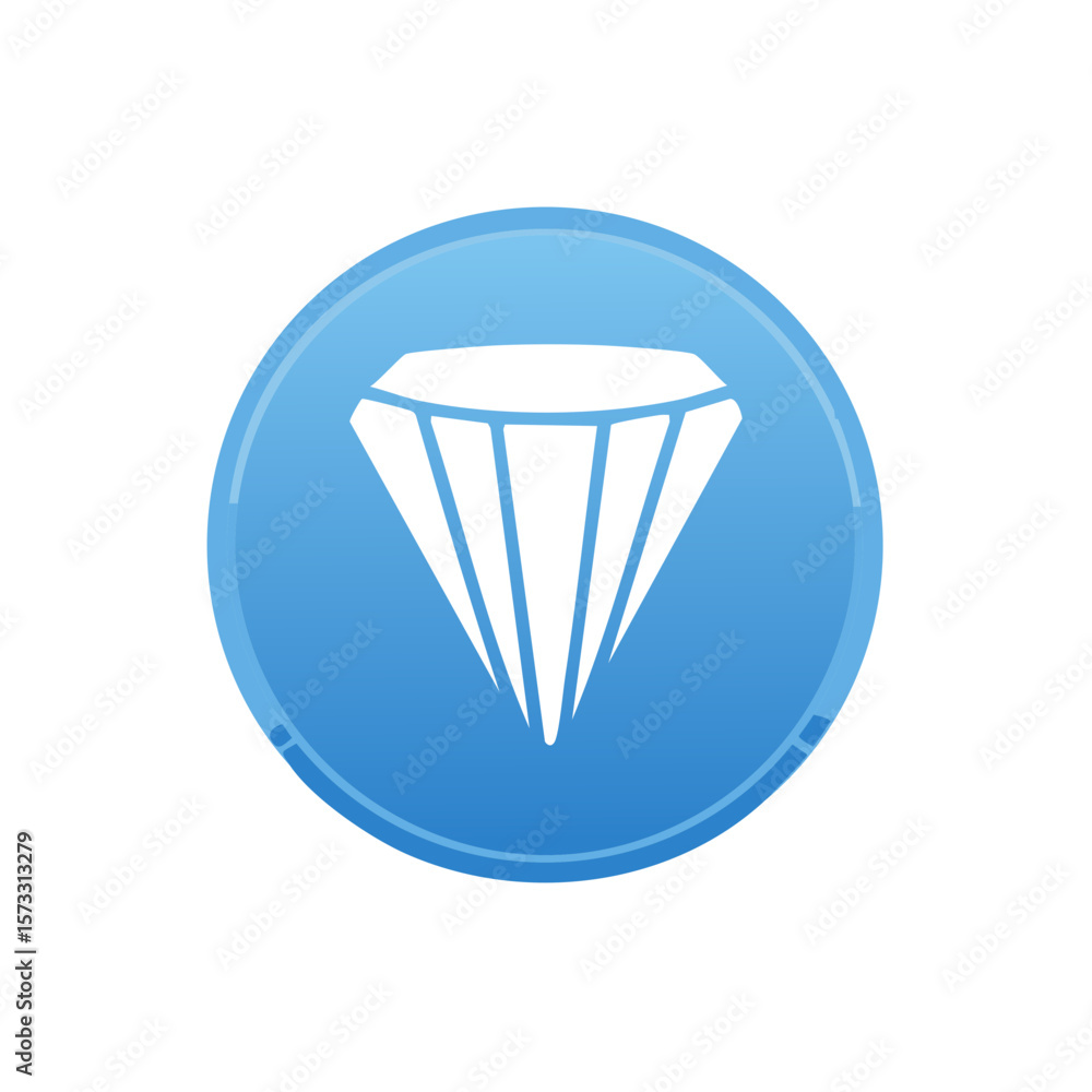 Poster white diamond icon on blue round button for web design and mobile apps