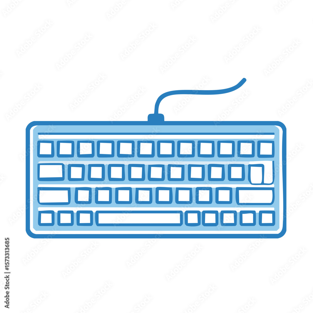 Poster blue keyboard hand drawn style icon for computers and typing devices