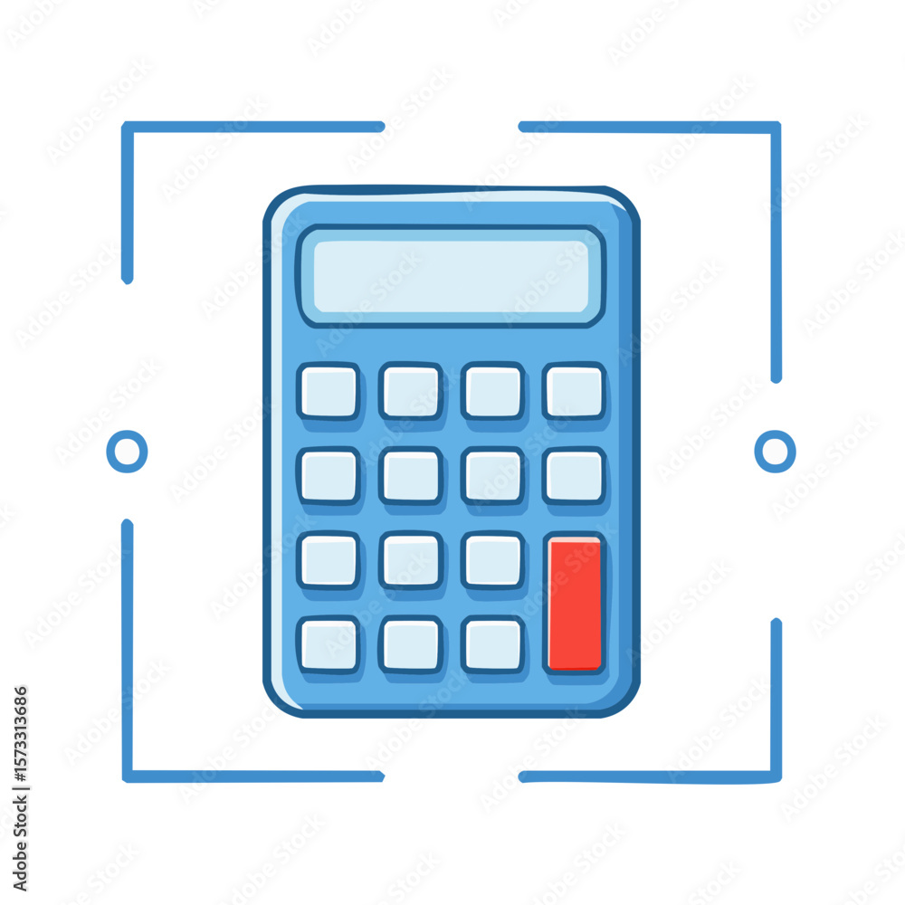 Poster isolated blue calculator drawing, math tool design for calculating simple equations