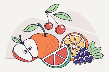 Vibrant gradient filled fruit set with modern design elements