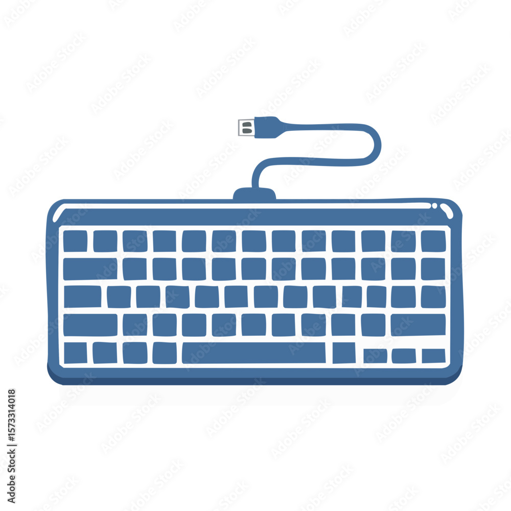 Poster blue computer keyboard with usb cable for writing and typing interface