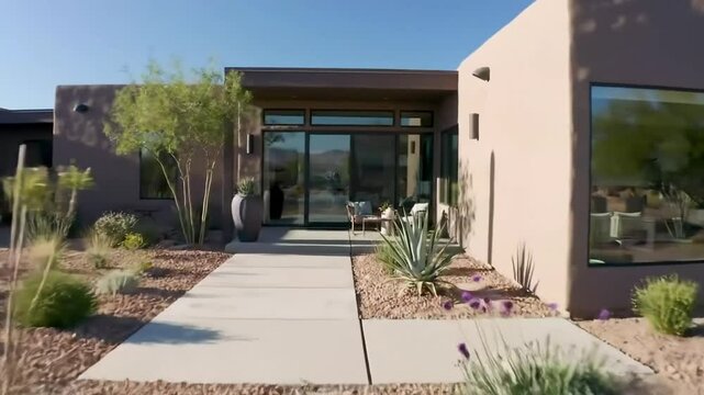 Stylish Desert Residence With Native Plants And Blue Sky