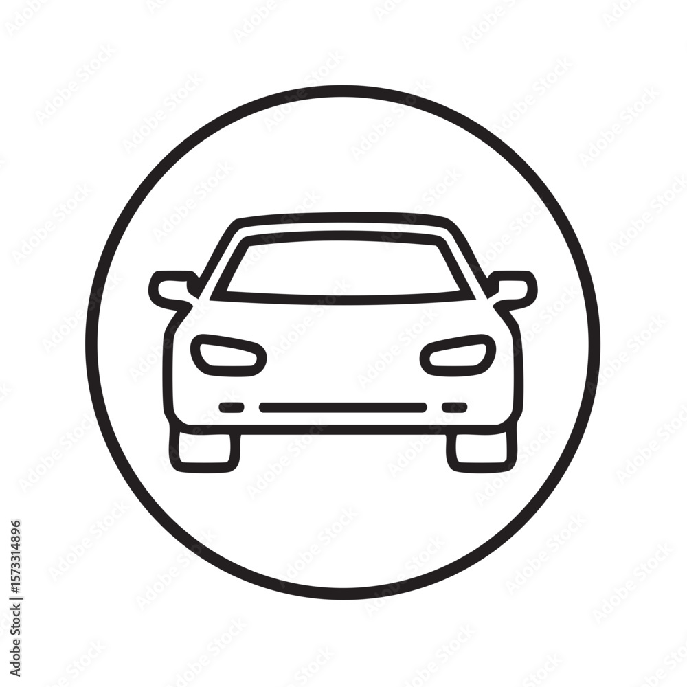 Poster car front view line icon within circular boundary showing automotive or transport concept