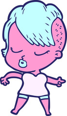 cartoon pretty hipster girl in bright neon color