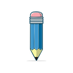 Stylized Vector Illustration of a Blue Pencil with Eraser for Writing or Drawing, Art Supplies