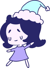 hand drawn christmas cartoon of kawaii girl in bright neon color
