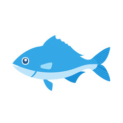 Obraz premium Isolated Blue Cartoon Fish Swimming Underwater Marine Wildlife Graphic